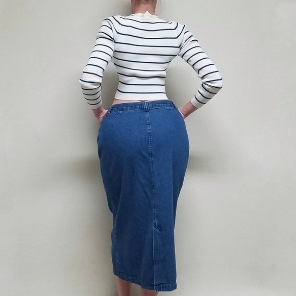 Vintage 90s Lee Riders Mid Wash Stone Wash Stretchy Basic Denim Maxi Skirt Med - Picture 3 of 11